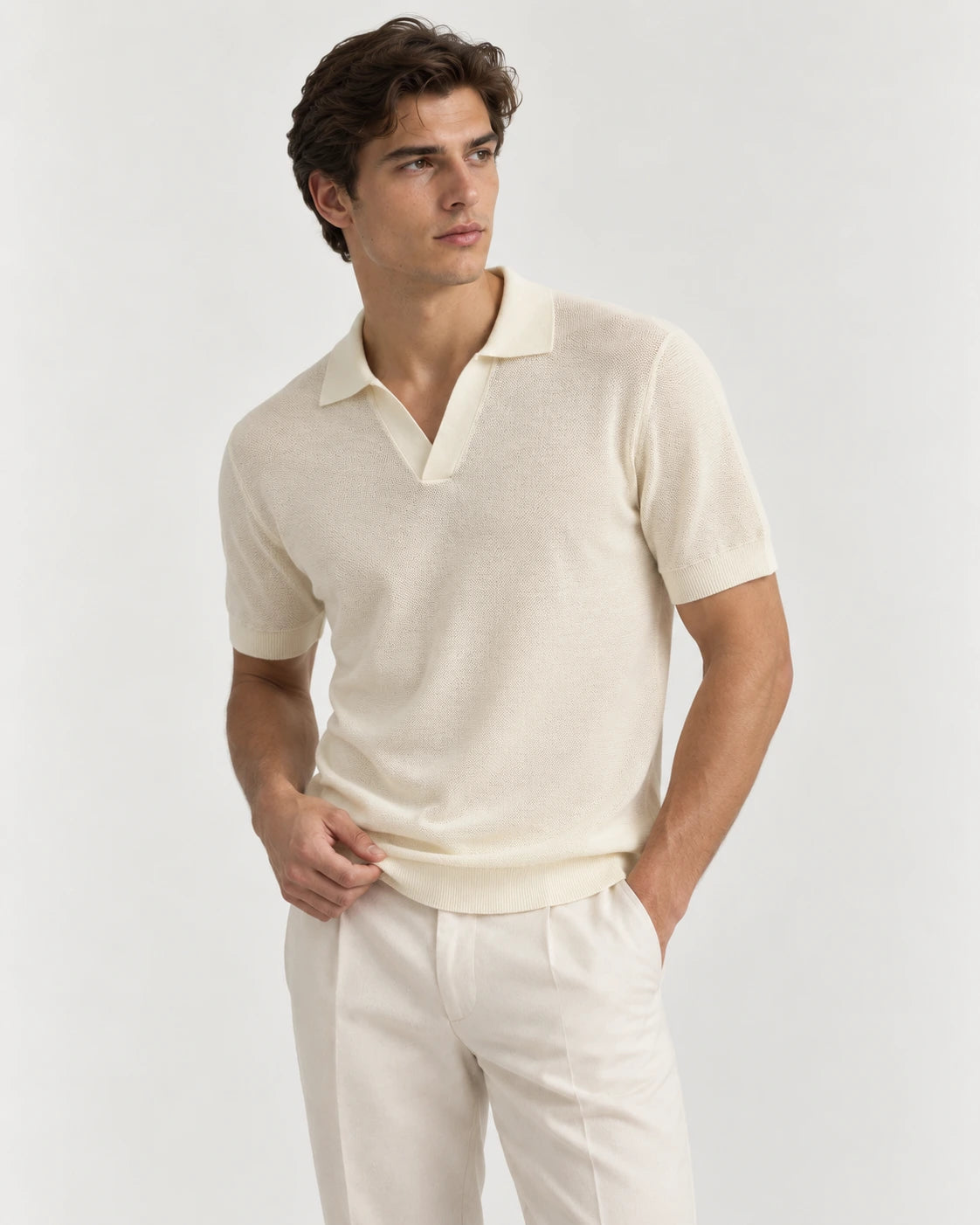 Waffle Knit Polo styled on a model